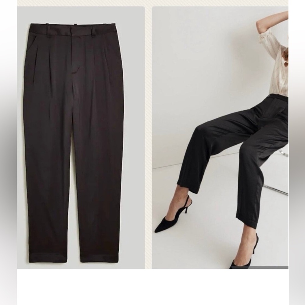 Madewell satin pleated tapered pants in Navy Blue. Worn once.